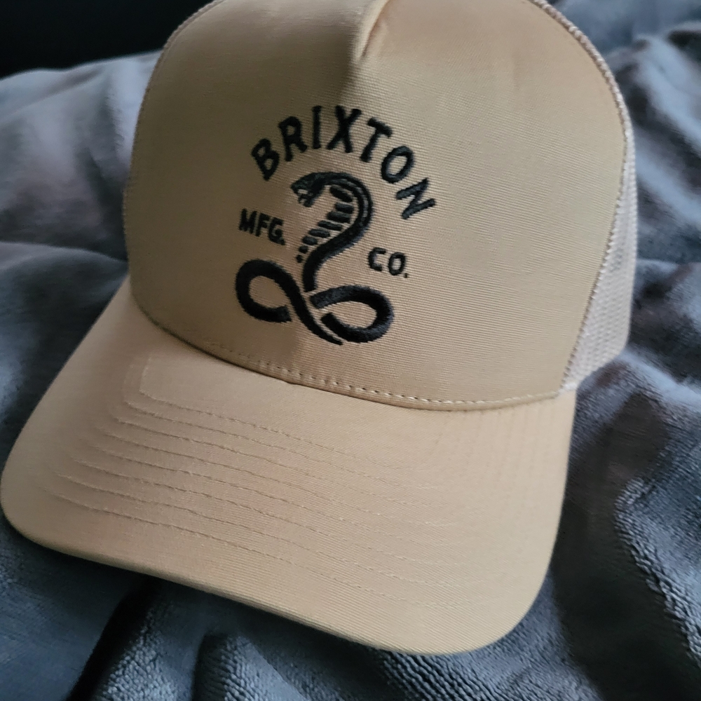 Brixton Beige Snake Logo Trucker Hat
